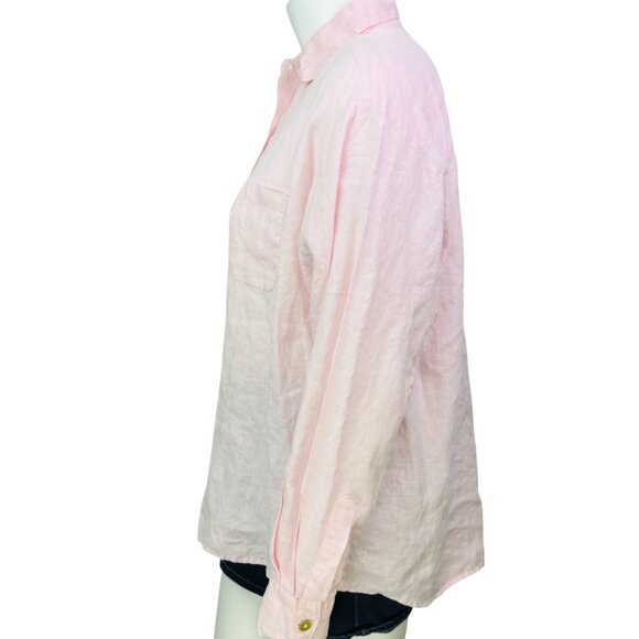Bryn Walker Womens Linen Shirt Top Long Sleeve Button Front Pink Plus Size 1X - Picture 8 of 13
